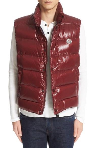 Men's Moncler Tib Lacquered Down Vest - Burgundy