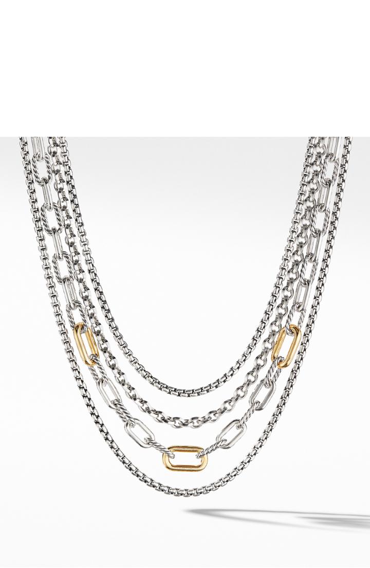 Women's David Yurman 4-row Mixed Chain Bib Necklace With 18k Yellow Gold