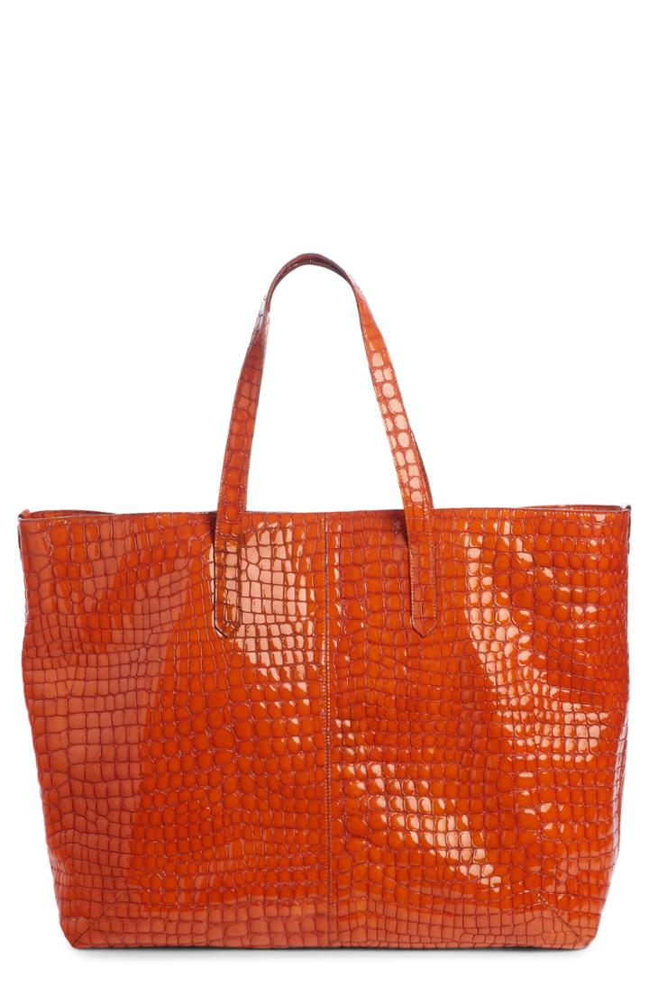 Dries Van Noten Croc Embossed Leather Tote - Orange
