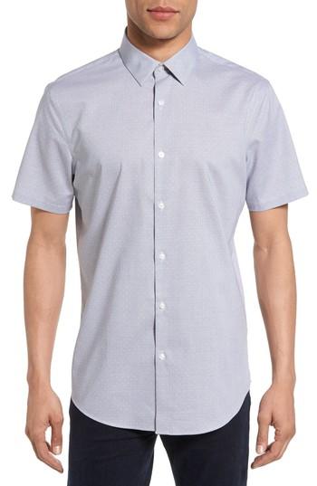 Men's Calibrate No-iron Dot Jacquard Woven Shirt, Size - Grey