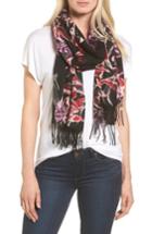 Women's Nordstrom Pressed Flowers Tissue Weight Wool & Cashmere Scarf, Size - Black