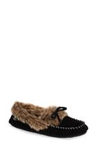 Women's Acorn Faux Fur Trim Moccasin Indoor/outdoor Slipper - Black