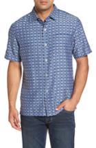 Men's Tommy Bahama Moroccan Squares Standard Fit Silk Blend Camp Shirt, Size - Blue