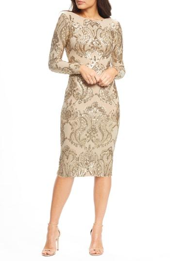 Women's Dress The Population Emery Sequin Sheath Dress - Beige