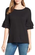 Women's Caslon Tiered Bell Sleeve Tee, Size - Black