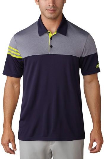 Men's Adidas 3 Stripe Block Golf Polo, Size - Blue