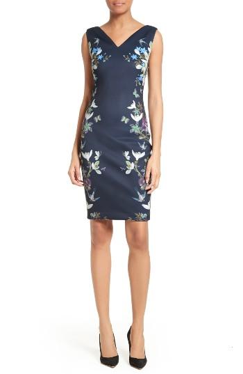 Women's Ted Baker London Katiey Placed Print Sheath Dress - Blue