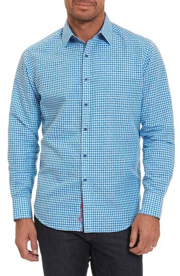Men's Robert Graham La Monica Classic Fit Gingham Linen & Cotton Sport Shirt X-large - Blue