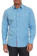Men's Robert Graham La Monica Classic Fit Gingham Linen & Cotton Sport Shirt X-large - Blue