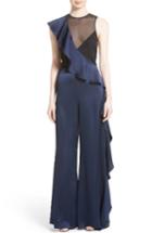 Women's Diane Von Furstenberg Illusion & Satin Ruffle Jumpsuit - Blue