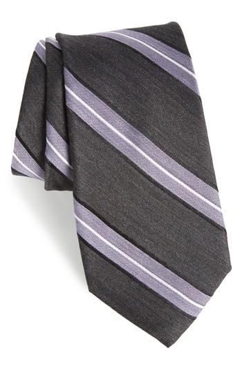 Men's Nordstrom Men's Shop Peralba Stripe Silk Blend Tie, Size - Black