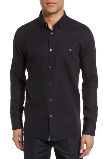 Men's Ted Baker London Nordlux Modern Slim Fit Stretch Cotton Sport Shirt (l) - Black