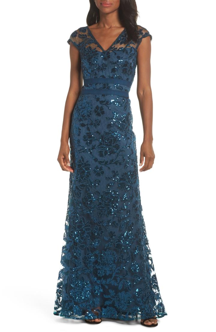 Women's Tadashi Shoji Sequin Lace Evening Dress - Blue