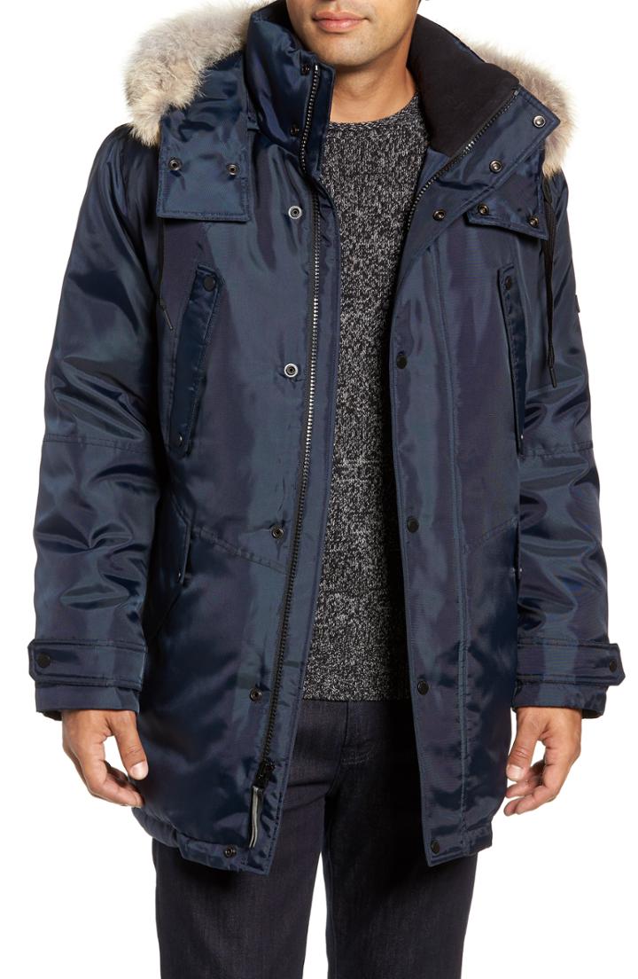 Men's Marc New York Lafayette Genuine Fur Trim Hooded Parka, Size - Blue