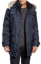Men's Marc New York Lafayette Genuine Fur Trim Hooded Parka, Size - Blue