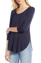 Petite Women's Halogen Long Sleeve Knit Tunic, Size P - Blue