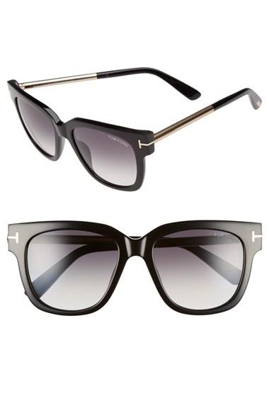 Women's Tom Ford 'tracy' 53mm Retro Sunglasses - Shiny Black/ Gradient Smoke