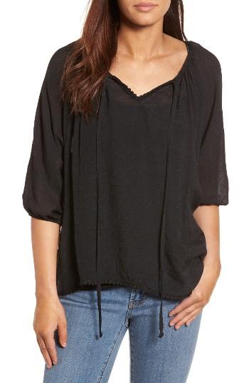 Women's Bobeau Tie Neck Peasant Top - Black
