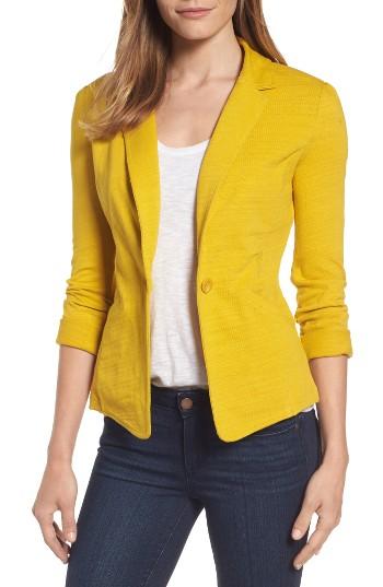 Petite Women's Caslon Knit One-button Blazer, Size P - Yellow