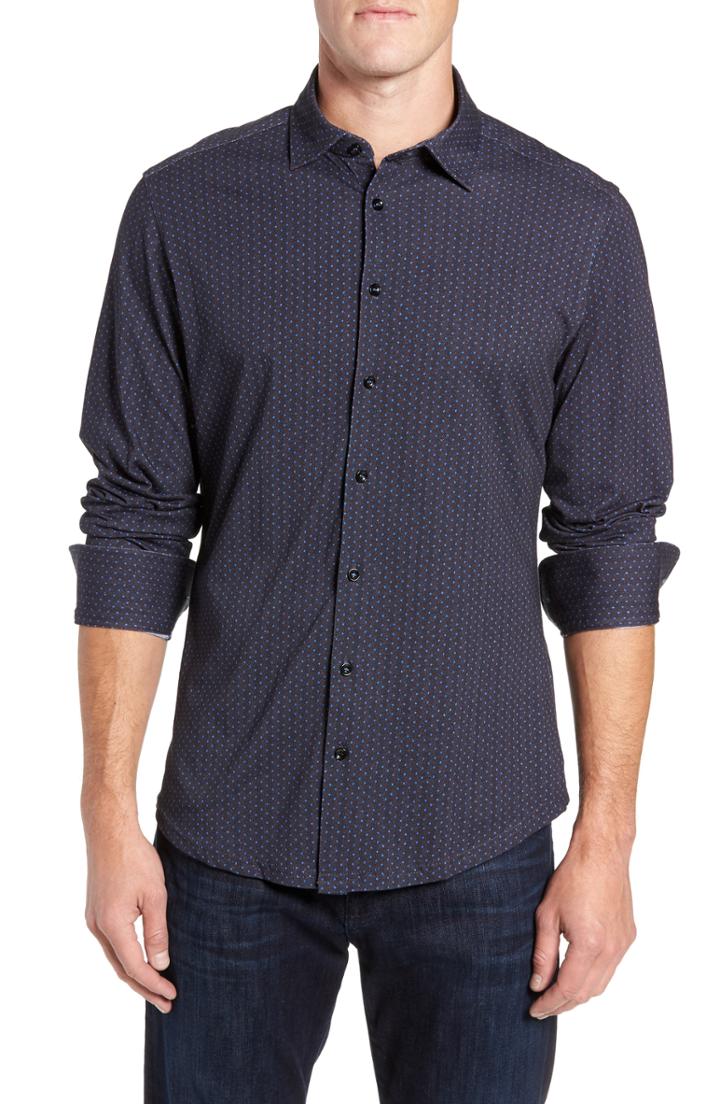 Men's Stone Rose Regular Fit Knit Sport Shirt - Black