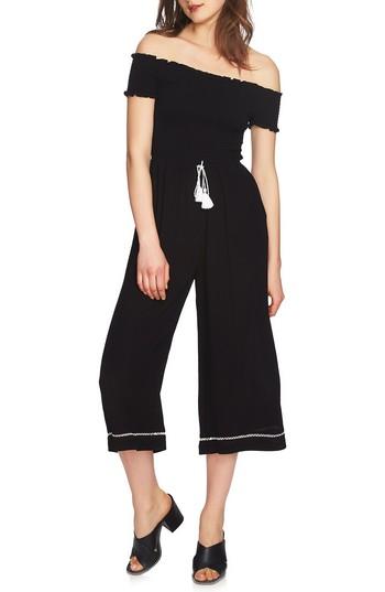 Women's 1.state Smocked Off The Shoulder Jumpsuit, Size - Black