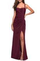 Women's La Femme Ruched Soft Jersey Evening Dress - Burgundy