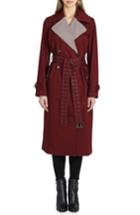 Women's Badgley Mischka Plaid Lapels Trench Coat - Burgundy