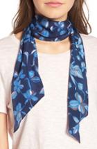 Women's Halogen Botanical Print Skinny Silk Scarf, Size - Blue