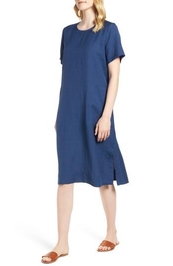 Women's Eileen Fisher Linen Blend Shift Dress, Size - Blue