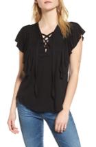 Women's Ella Moss Lace-up Ruffle Top - Black