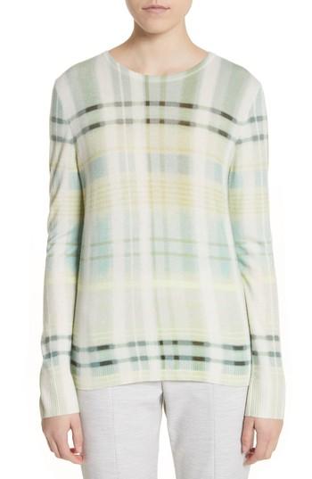 Women's St. John Collection Plaid Cashmere Sweater, Size - Green