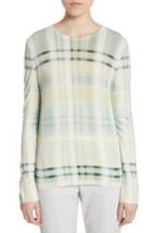 Women's St. John Collection Plaid Cashmere Sweater, Size - Green