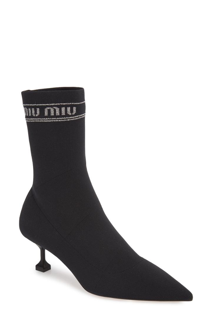 Women's Miu Miu Logo Sock Bootie .5us / 35.5eu - Black
