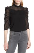 Women's Chelsea28 Shirred Ruffle Neck Top, Size - Black
