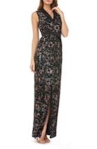 Women's Kay Unger Velvet Print Gown - Black