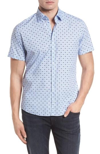 Men's Stone Rose Contemporary Fit Monkey Print Sport Shirt (s) - Blue