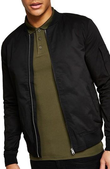 Men's Topman Muscle Fit Bomber Jacket - Black