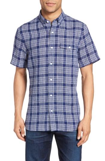 Men's Nordstrom Men's Shop Trim Fit Linen Plaid Sport Shirt