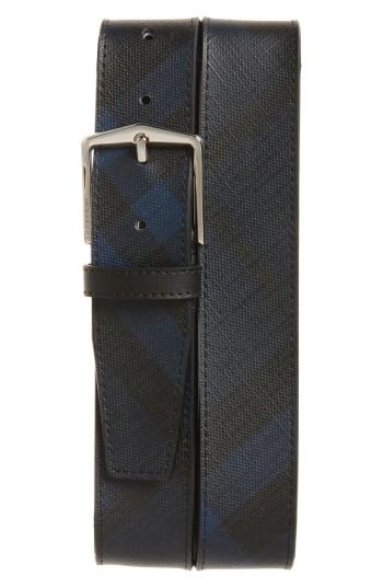 Men's Burberry 'joe' Check Pattern Belt 0 - Navy/ Black