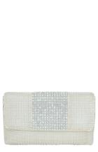 Whiting & Davis Rhinestone Stripe Metallic Mesh Flap Clutch - Ivory