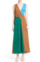 Women's Diane Von Furstenberg Colorblock Polka Dot Silk Maxi Dress