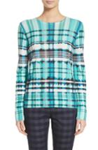 Women's St. John Collection Overprint Plaid Cashmere Sweater, Size - Green