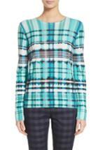 Women's St. John Collection Overprint Plaid Cashmere Sweater, Size - Green