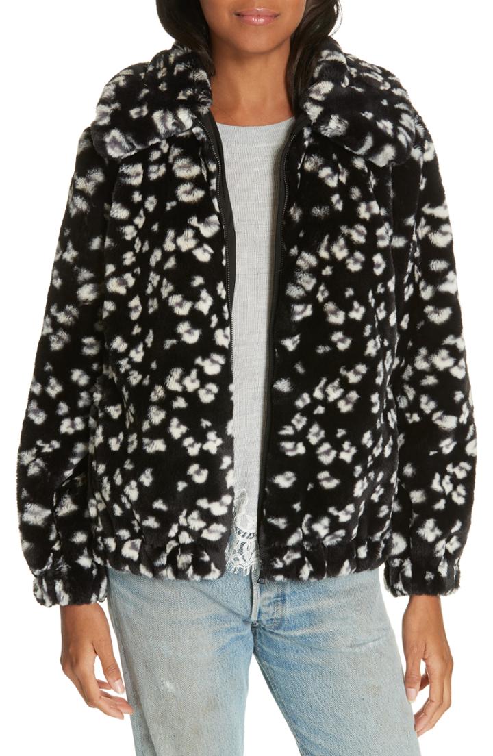 Women's Rebecca Taylor Faux Fur Cheetah Hooded Coat - Black