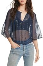 Women's Free People Jewel Box Embellished Sheer Top - Blue