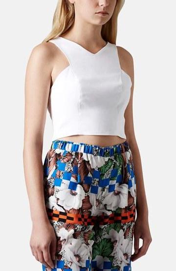 Topshop V-neck Cutaway Crop Top White
