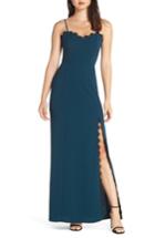 Women's Wayf The Mia Lace Trim Front Slit Gown, Size - Blue