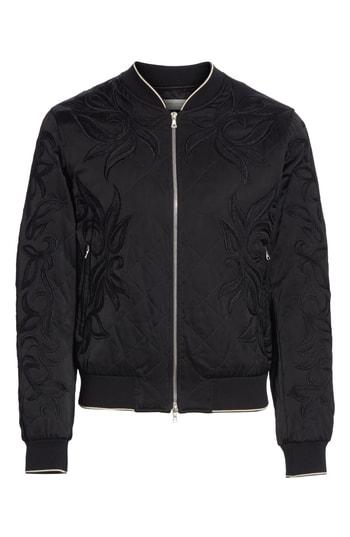 Men's Dries Van Noten Vinny Quilted Embroidered Bomber Jacket Eu - Black