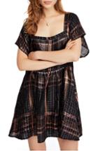 Women's Free People Barcelona Shimmer Plaid Minidress - Black