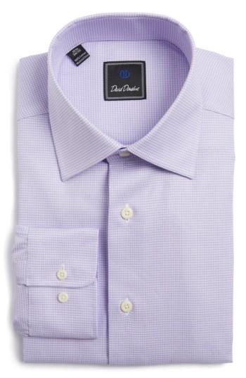 Men's David Donahue Regular Fit Houndstooth Dress Shirt .5 - 34/35 - Purple